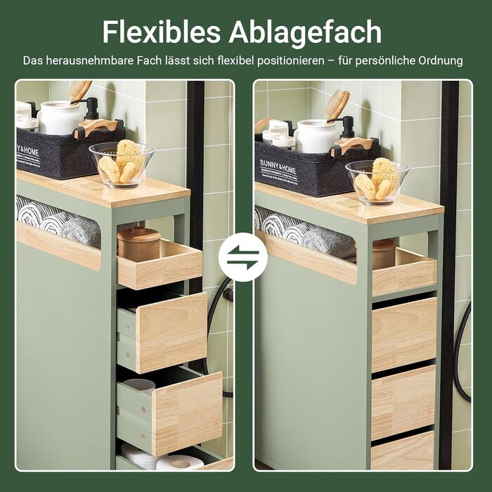 Тумбочка для ванної кімнати SoBuy з колесами, вузька з 3 висувними ящиками, компактна комода з дерева, навісна шафка для маленьких ванних кімнат, туалетів та кухонь, біла, 65x23x82 см, BZR54-W