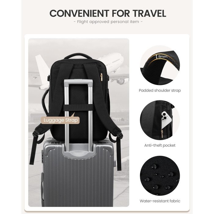 Чорний жіночий рюкзак OVEVOOK для подорожей та ділових поїздок, 40л, водонепроникний, з органайзером для взуття