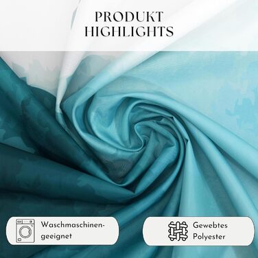 Шторка для душу Drophop Textile 120x200 см блакитно-бірюзово-зелена градієнтна, 100% поліестер, з обтяженим краєм, непрозора, водовідштовхувальна, пригодна для прання, з антигрибковим покриттям, з 12 нержавіючими кільцями