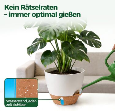 Набір 4 самополивні горщики для квітів T4U з індикатором рівня води, легкі у догляді, великі (30 см, білий)