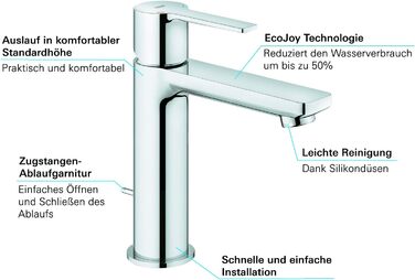 Змішувач для ванної кімнати Grohe Lineare, водозберігаючий, хром, з витяжним корком, 18 см, S-Size