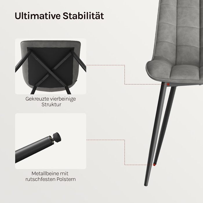 Крісла для їдальні WOLTU (6 шт.), для вітальні, кухні, їдальні. М'які кухонні крісла з підлокітниками, штучна шкіра, металеві ніжки, до 150 кг, сірі (6 шт.)