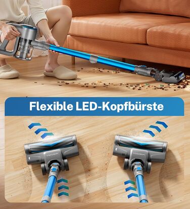 Бездротовий акумуляторний пилосос для дому, 25000Pa, 175W, 50 хвилин роботи, антизаплутана щітка, самостійна парковка, легкий, для килимів, твердих поверхонь, шерсті тварин (блакитний)