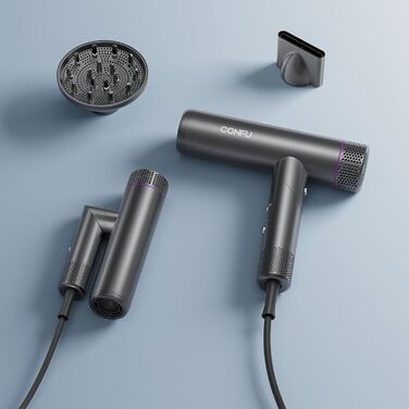 Професійний іонний фен для волосся CONFU 1700W, складаний фен з магнітним дифузором та стилізуючою насадкою, темно-сірий