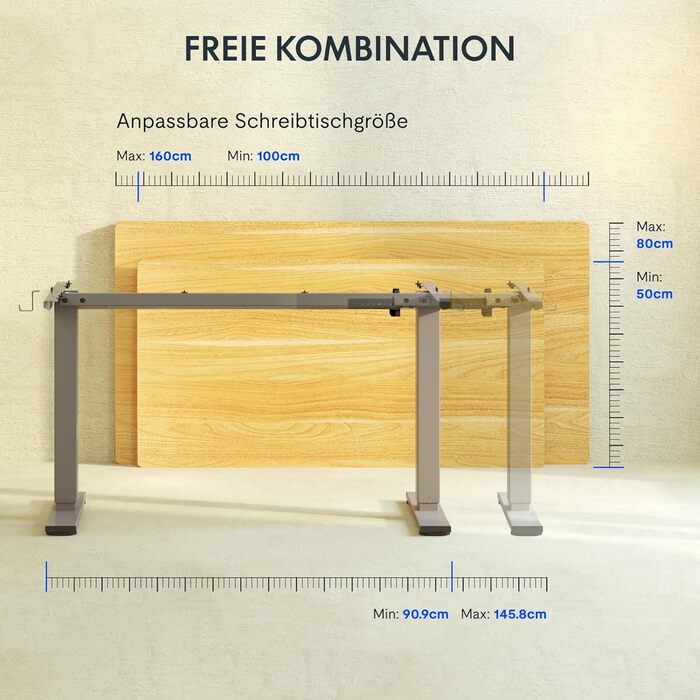 Електричний регульований стіл FlexiSpot з пам'яттю висоти та LED-дисплеєм, сірий (EN1)