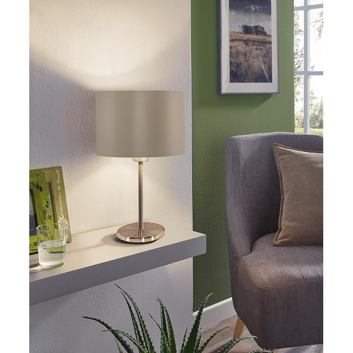 Настільна лампа EGLO Maserlo, текстильна настільна лампа на 1 полум'я, приліжкова лампа з металу в сріблястому кольорі та тканини в сіро-коричневому, золотистому кольорах, цоколь E27, вкл. вимикач