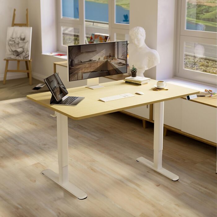 Регульований стіл Claiks з підняттям, 80 кг, 3 пам'ять, для дому/офісу, білий (180 x 80 см, бежевий)