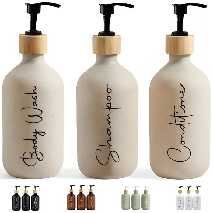 Набір дозаторів для мила в ванну кімнату, матовий чорний, 500 мл, 3 шт. для гелю та шампуню, з воронкою для наповнення