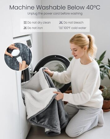 Електрична ковдра AnySun 200x180 см з автовимкненням, 6 рівнів нагріву, таймер 10 годин, захист від перегріву, сіра, для ліжка, дивану, машинне прання