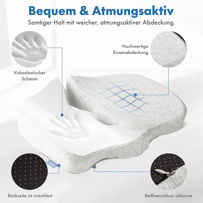 Ортопедична подушка для сидіння Kalmise | Подушка для офісного крісла з Memory Foam | Подушка для куприка для офісу, дому, авто або інвалідного візка