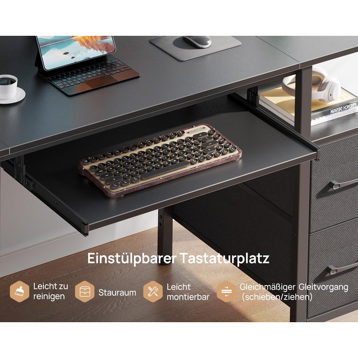 Комп'ютерний стіл Rolanstar з ящиками, 120x47 см, ігровий стіл з розеткою, LED-підсвітка та підставка для монітора, стіл для дому, офісу, вітальні, білий (чорний)