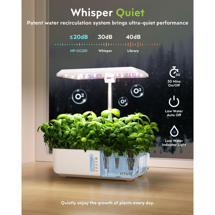 Система гідропоніки для вирощування в приміщенні URUQ 12 Pods: Квітів, трав, овочів з LED-підсвічуванням, регулюванням висоти та тихим насосом. Комплект для пророщування рослин. Подарунок для жінок та чоловіків
