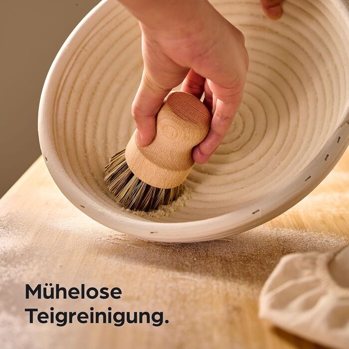 Набір кошиків для хліба Praknu (2 шт.) з ротангу, 25 см - з щіткою, льоновим вкладанням та мішком для хліба