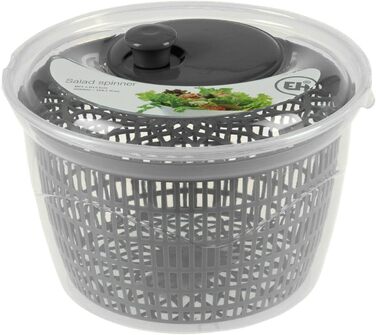 Спіннер для салату, 5 л, відцентрове сито в асортименті та швидка сушарка, салатно-овочевий павук з блешнею (сірий)