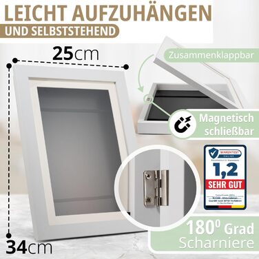 Рамки для дитячих малюнків KIYARI A4, 2 шт., білі, розкладні, з фронтальною відкриттям, для 150 малюнків, міцне дерево, безпечне скло, ідеально для творчих проектів, дитячої кімнати та школи