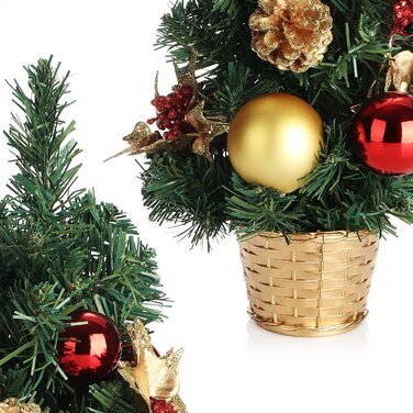 Штучна Різдвяна ялинка COM-FOUR з ялинковими кулями-прикрашена ялинка для різдвяних прикрас-Різдвяна ялинка для різдвяних прикрас (0 - 40 см-зелений/червоний / золотий кольори)
