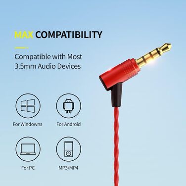 Навушники-вкладиші SoundMAGIC E50C, Hi-Fi стерео, 3,5 мм, червоний, дротовий з мікрофоном і 3-кнопковим пультом дистанційного керування