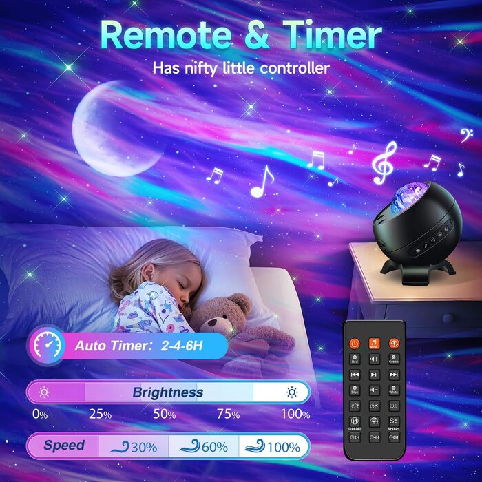Проектор зоряного неба COOLNIGHT: нічник-проектор галактики та північного сяйва (Аврора) з 180 режимами світла, білим шумом та Bluetooth, чорний