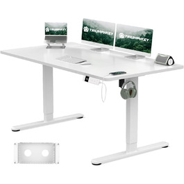 Регульований стіл 140x80 см з USB-C зарядкою, органайзером для кабелів та функцією пам'яті, білий