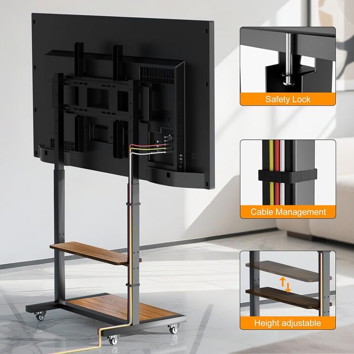 Підставка для телевізора Boden 40-100 дюймів з поличкою та колесами, VESA 800x600, до 100 кг