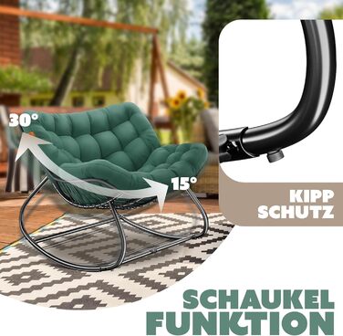 Крісло-гойдалка KESSER XXL для вулиці та дому, зелений, до 150 кг, з подушкою, ергономічне, для саду та балкону