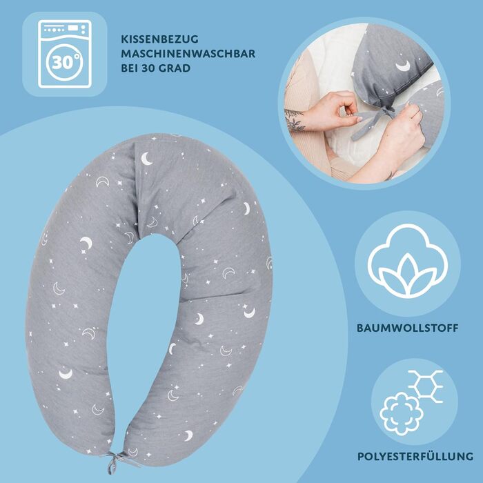 Подушка для сну на бік для малюків Totsy Baby 190 см - подушка для вагітних, м'яка, з муслінової тканини, сертифікат Oeko-Tex