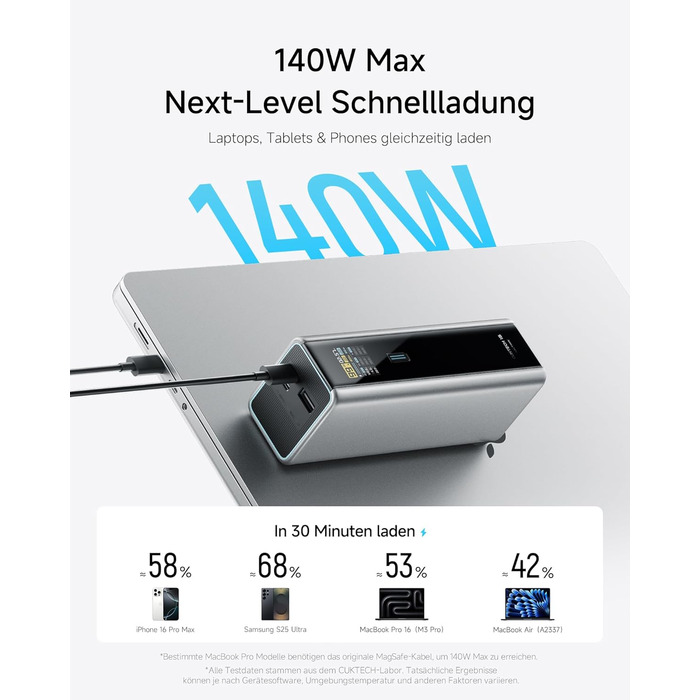 Power Bank CUKTECH 15 Ultra 20000mAh 165W з 3 портами, PD 3.1, цифровим дисплеєм. Сумісний з iPhone, MacBook, Samsung