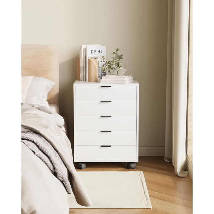 Шафа-тумбочка ELUCHANG з 5 висувними ящиками, мобільна, для офісу та дому, біла