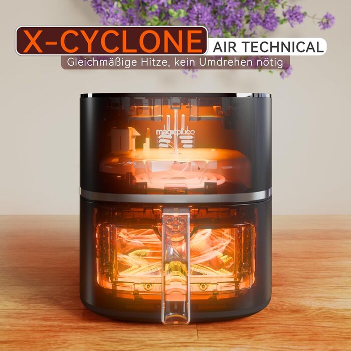 Фритюрниця Magicplux 5.5 л XXL, 1500 Вт, 13 програм, X CYCLONE AIR, оглядове вікно, 21 рецепт, чорний