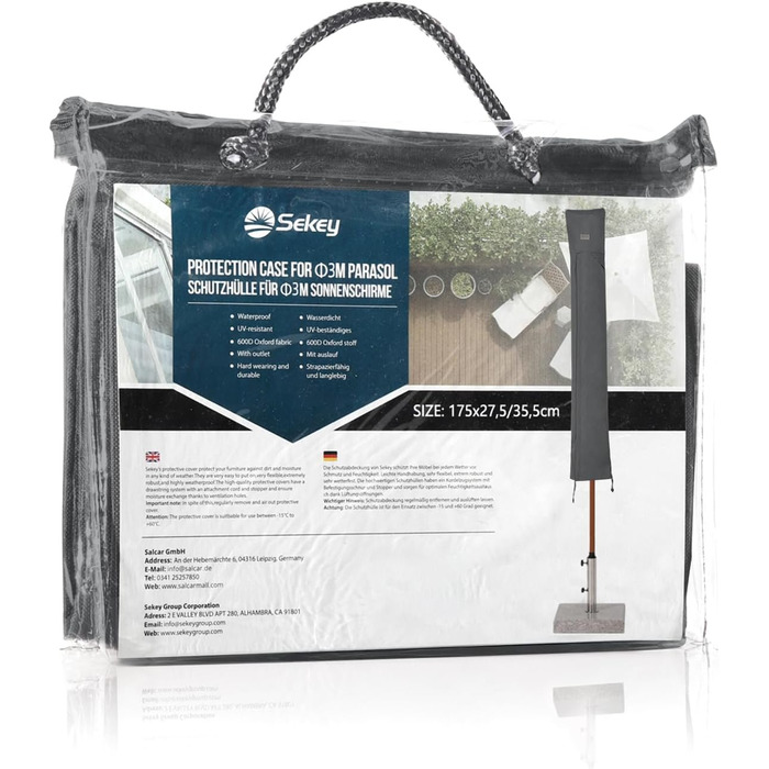 Захисний чохол для парасольки від сонця Sekey, 260x65 см, темно-сірий