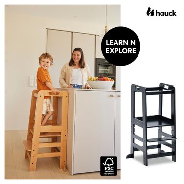 Hauck Learn N Explore: навчальний стілець для дітей з бука, регульована висота, стійкий, Montessori, від 1 року, для кухні, столу, ванної кімнати (чорний)