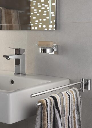 Тримач рушників GROHE Start Cube, кутовий, з двома підлокотниками, поворотний, хром (44 см, з прихованим кріпленням, для свердління, з шурупами та дюбелями)