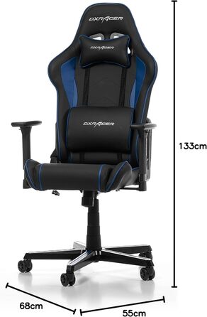 Ігрове крісло DXRacer Prince P08, штучна шкіра, чорно-синій, 185 см