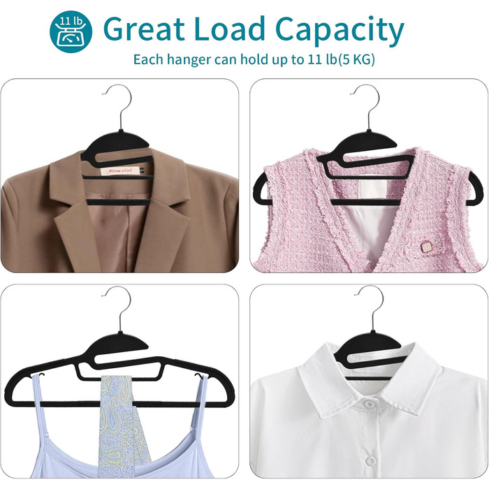 Плечики для одягу з пластику, набір 100 шт. з неслизьким покриттям, поворотний гачок 360°, з кріпленням для краваток, APY04G (Чорний + Срібло)