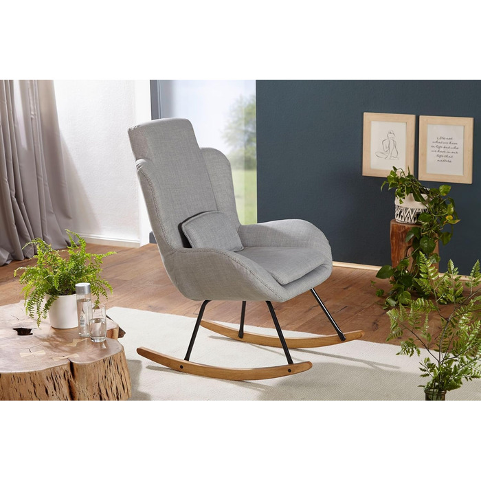 Крісло-гойдалка FineBuy Capri з тканини та дерева, сірого кольору, 75 x 110 x 88,5 см