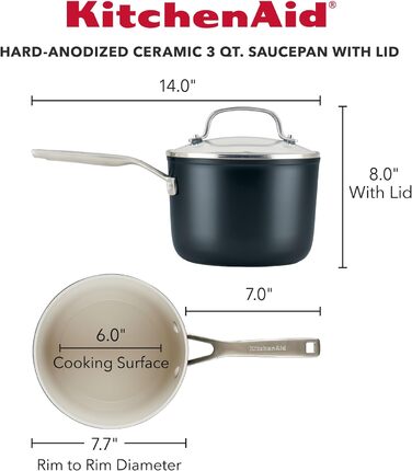 Набір кухонного посуду KitchenAid з емальованої кераміки, антипригарне покриття, 9 предметів, матовий чорний (3 літри)