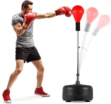 Боксерська стійка преміум-класу від MSPORTS Punchingball i регульований по висоті тренажер для боксерської стійки, в тому числі. Боксерська груша 110-150 см I підставка для боксу Тренажер для боксу для тренувань з боксу (червоний)