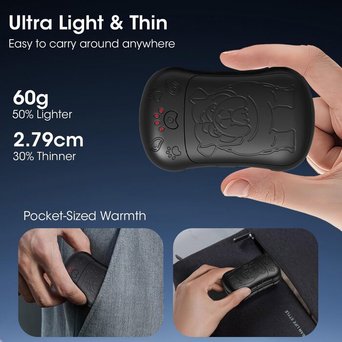 Електричні грілки для рук, 2 шт. 6000mAh, акумуляторні, багаторазові, для спорту, полювання, кемпінгу, теплий подарунок для жінок, чоловіків, дітей (чорний)