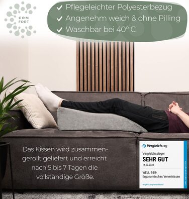 Подушка для ніг та колін: ергономічна піднімна подушка для ніг, підтримка ніг та колін, подушка для підняття ніг, клиновий тримач, сіра, для лімфи та вен
