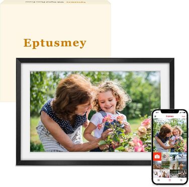 Frameo Цифровий фоторамка 10.1 дюймів з Wi-Fi, горіхове дерево, 32GB, IPS сенсорний екран 1280*800 HD, відтворення фото/відео через додаток Frameo, подарунок для чоловіків та жінок