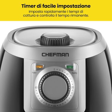 Фритюрниця Chefman 2L: компактна, чорна, з антипригарним кошиком та цифровим таймером