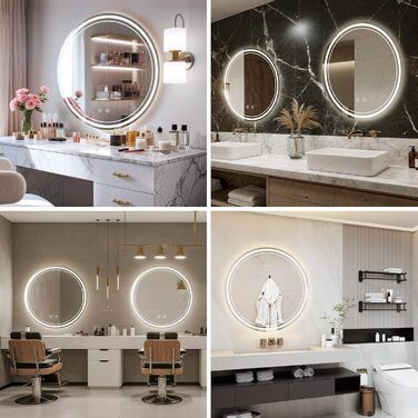 Дзеркало для ванної кімнати з підсвічуванням 70x50 см, LED, Smart, антизапар, 3 кольори, диммування, вертикальна/горизонтальна орієнтація