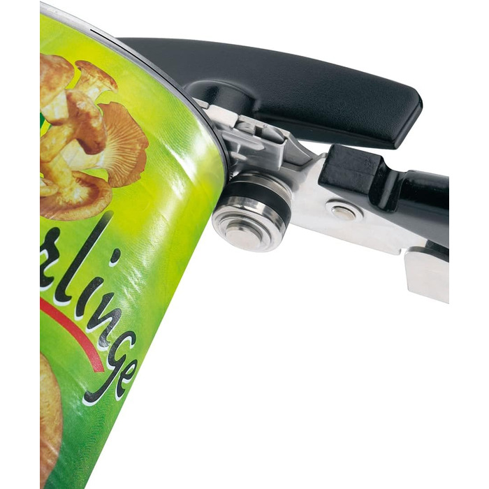 Відкривач для консервних банок GEFU Cando з безпечним ріжучим диском | З повторно надійним кришкою | Нержавіюча сталь та пластикова ручка | Для всіх банок