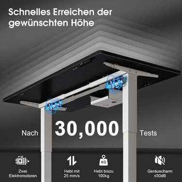 Електричний столик для роботи JUMMICO, 180x80 см, з регулюванням висоти, dualmotor, 100 кг, з кабелеуправлінням, 3 пам'яті висоти, USB-C, для home office (чорний+білий)