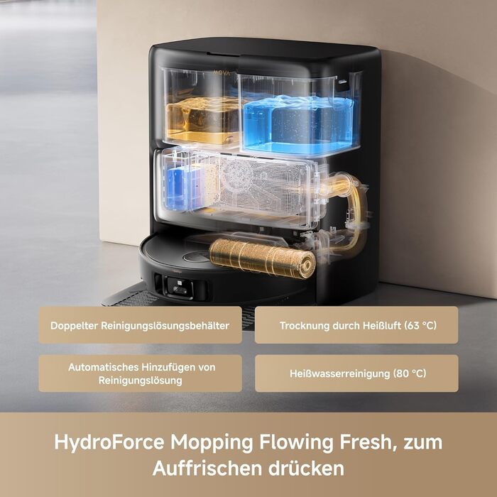 Робот-пилосос Mova Z60 Ultra Complete з вологою тканиною 28000 Па, LiftPro, перешкоди 8 см, DToF+Dual Laser+RGB/LED, AutoShield для килимів, MaxiReach моп & щітка, чорний