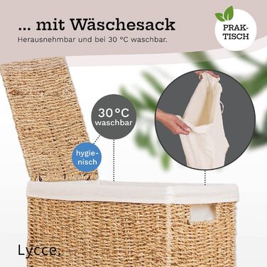 В'язковий кошик для білизни Lycce 50л з кришкою | Кошик для білизни з ручками з мореної трави | В'язковий кошик для білизни з мішком | Кошик для пляшок та відходів
