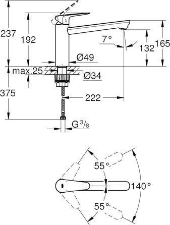 Змішувач для раковини Grohe 31715000 BauCurve, хром