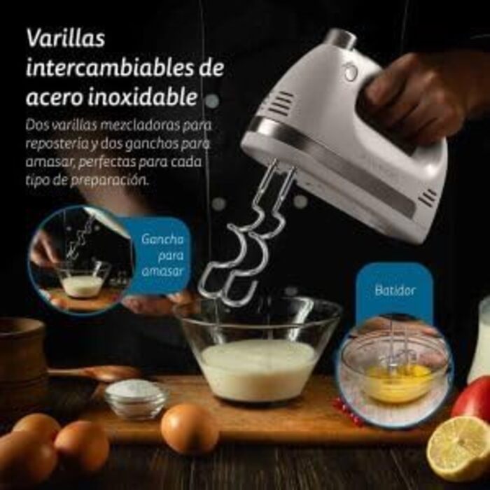 Міксер Grunkel AM-350TURB05BOWL з 5 швидкостями, білий (350 Вт) - з чашею та набором насадок для замішування та збивання