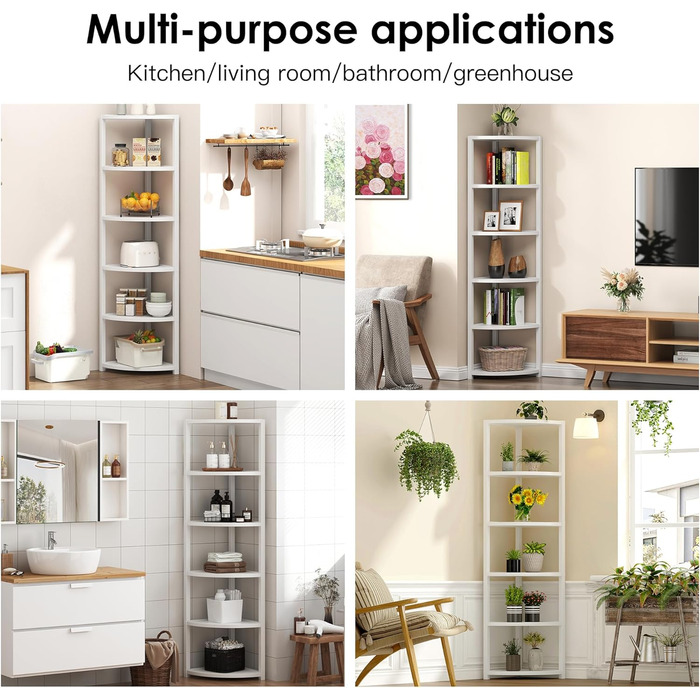 Стеллаж кутовий SoGESFurniture з 6 полицями, стелаж-лесенка, полиця для зберігання, полиця для квітів у вітальню, спальню, офіс, індустріальний дизайн, 34x34x165 см (Білий)