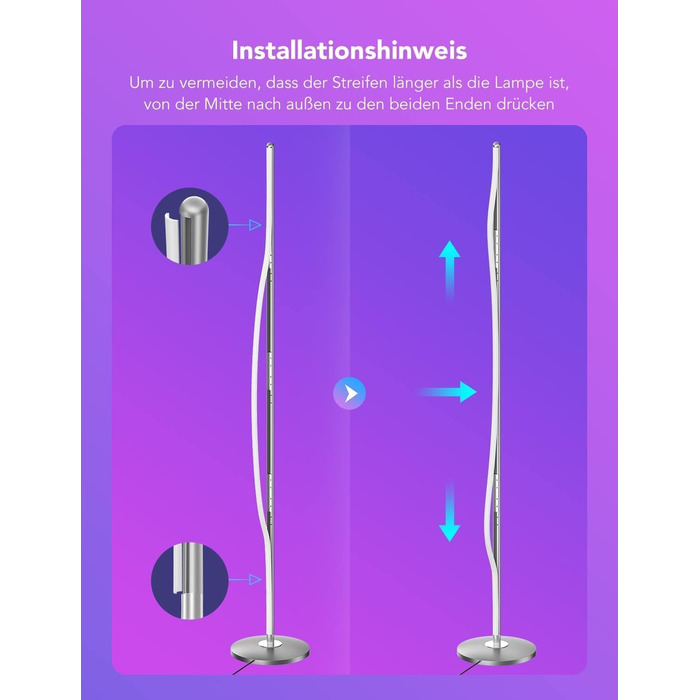 Govee RGBIC LED Торшер WiFi, Диммування, Alexa & Matter, 16 млн кольорів, 85 режимів, Музичний режим, DIY, для вітальні, спальні, геймінгу (Срібний, 1 шт)